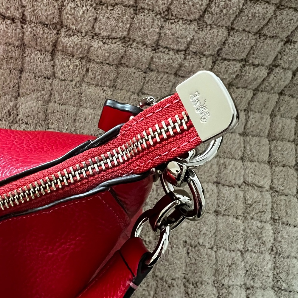 Coach Red Pebbled Leather Shoulder Hobo with Silver Hardware - Picture 3 of 11